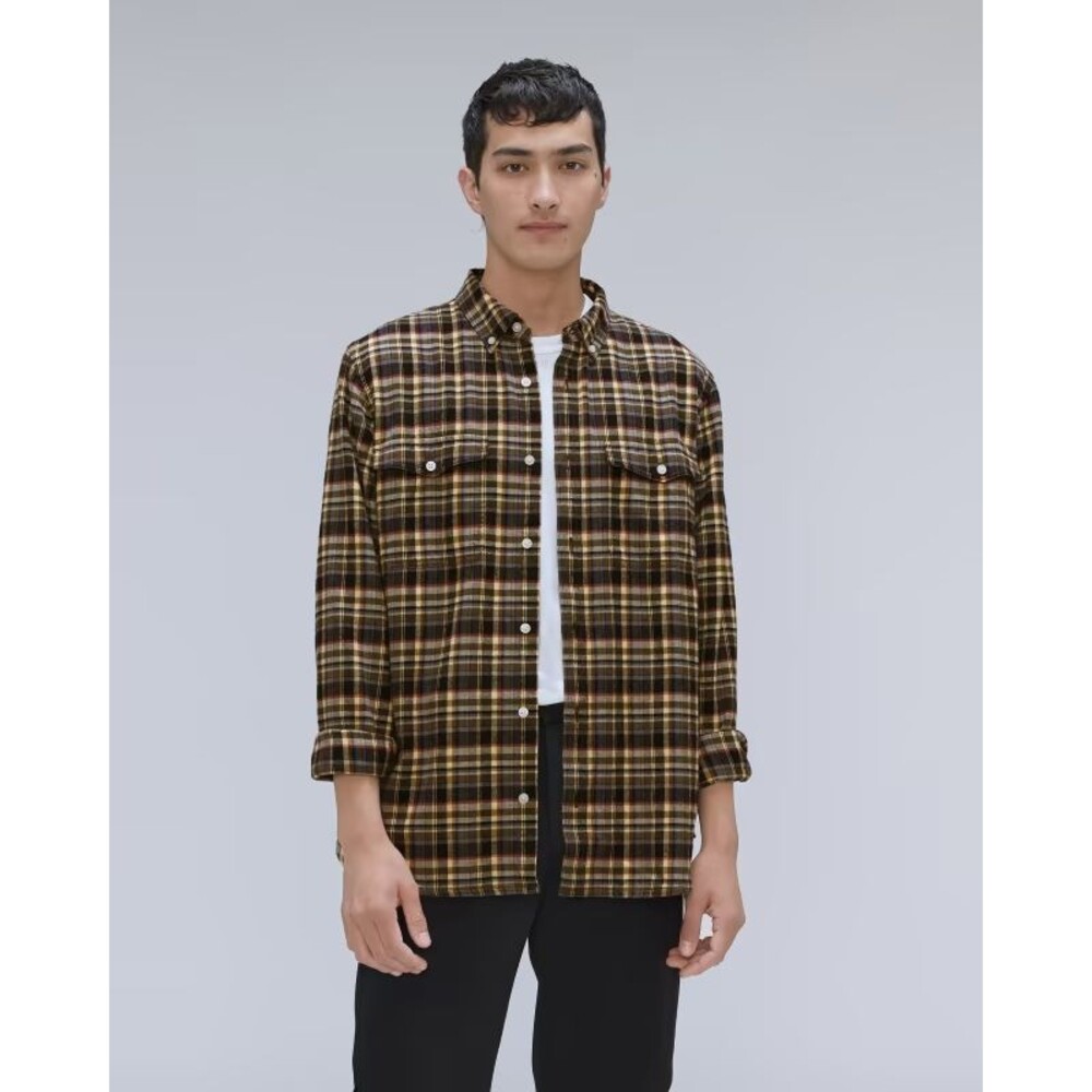 Everlane Medium Brushed Flannel Shirt Brown Plaid Button Up Cotton Long Sleeve